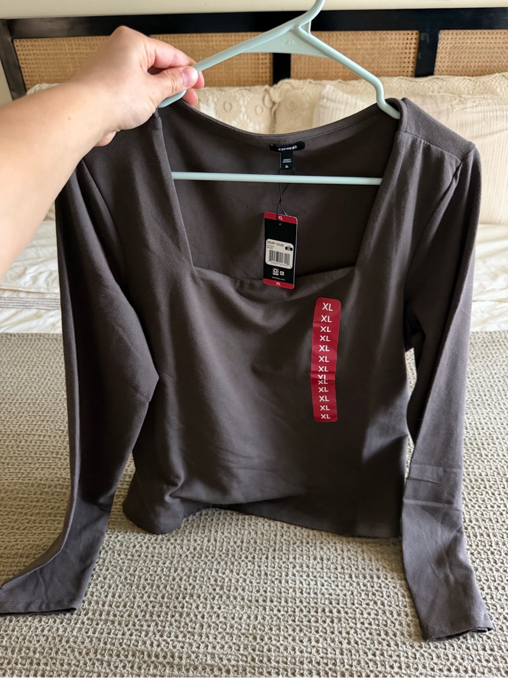 Express Women's Long-Sleeve Square Neck Top - Brown